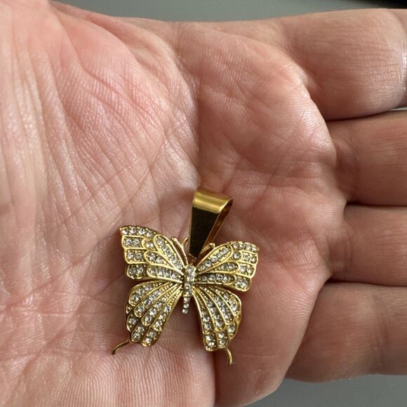 Butterfly Gold Tone Pendant Necklace Stainless Steel Gift Her Trendy - Picture 4 of 6